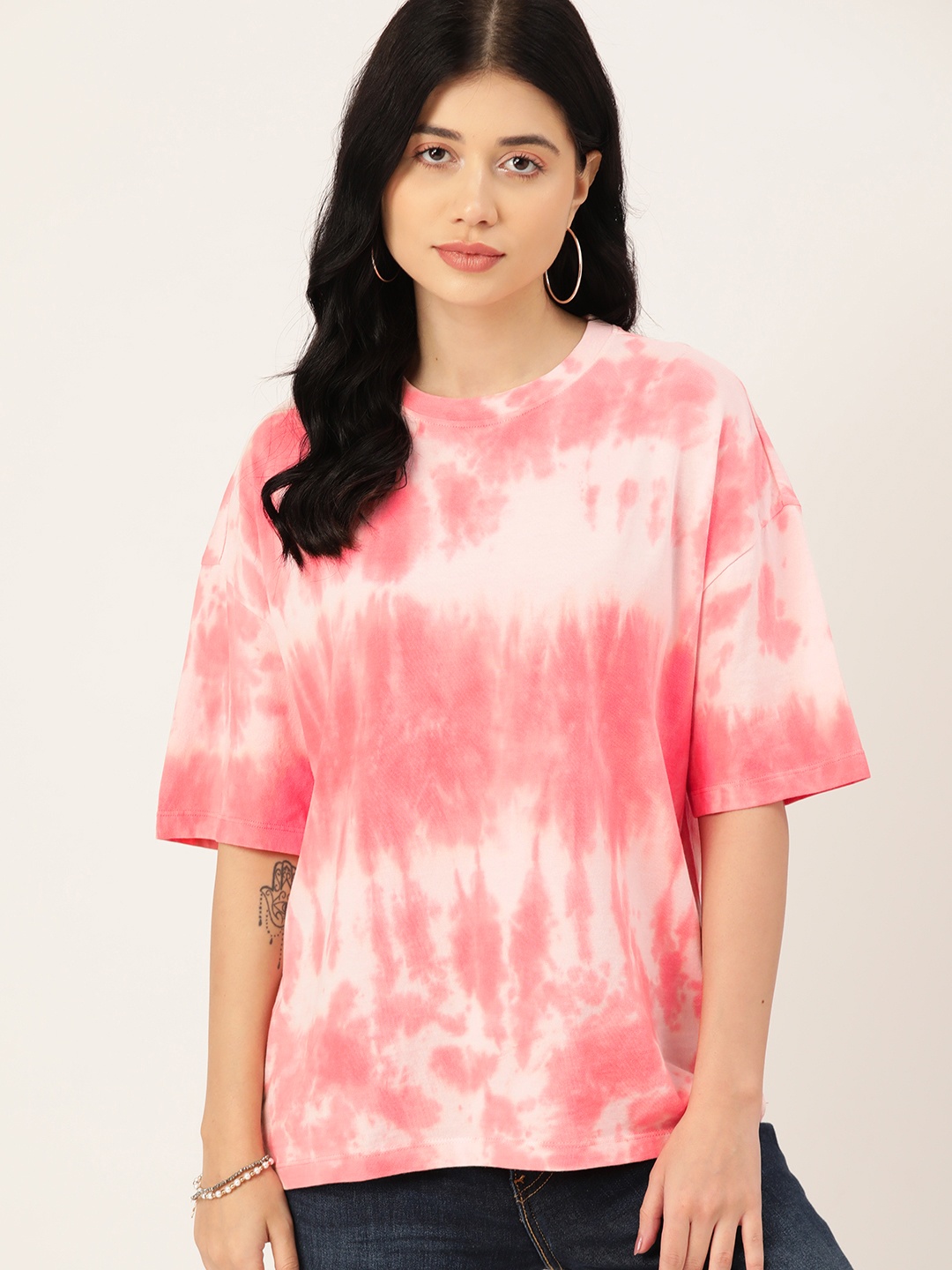 

DressBerry Tie and Dye Pure Cotton Relaxed T-shirt, Pink