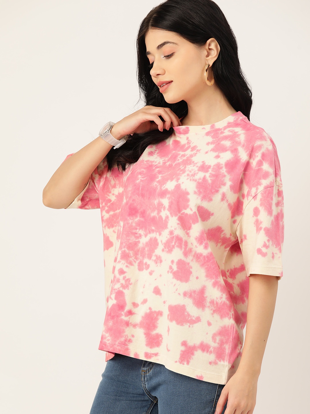 

DressBerry Tie and Dye Pure Cotton Relaxed T-shirt, Pink