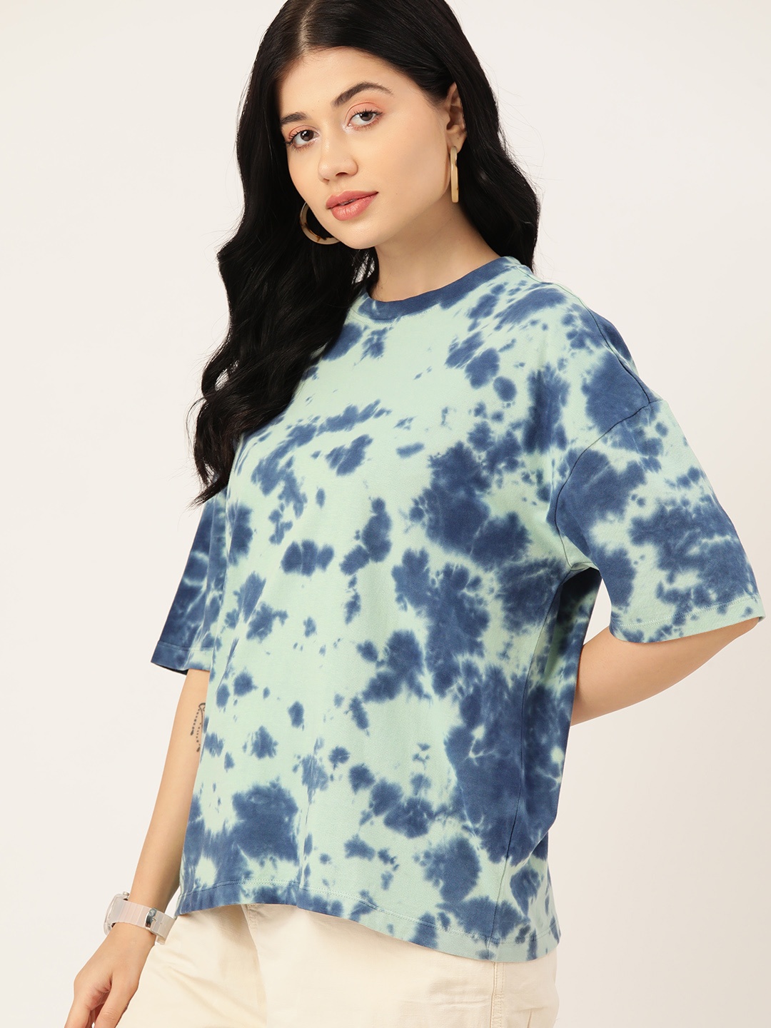 

DressBerry Tie and Dye Pure Cotton Relaxed T-shirt, Blue