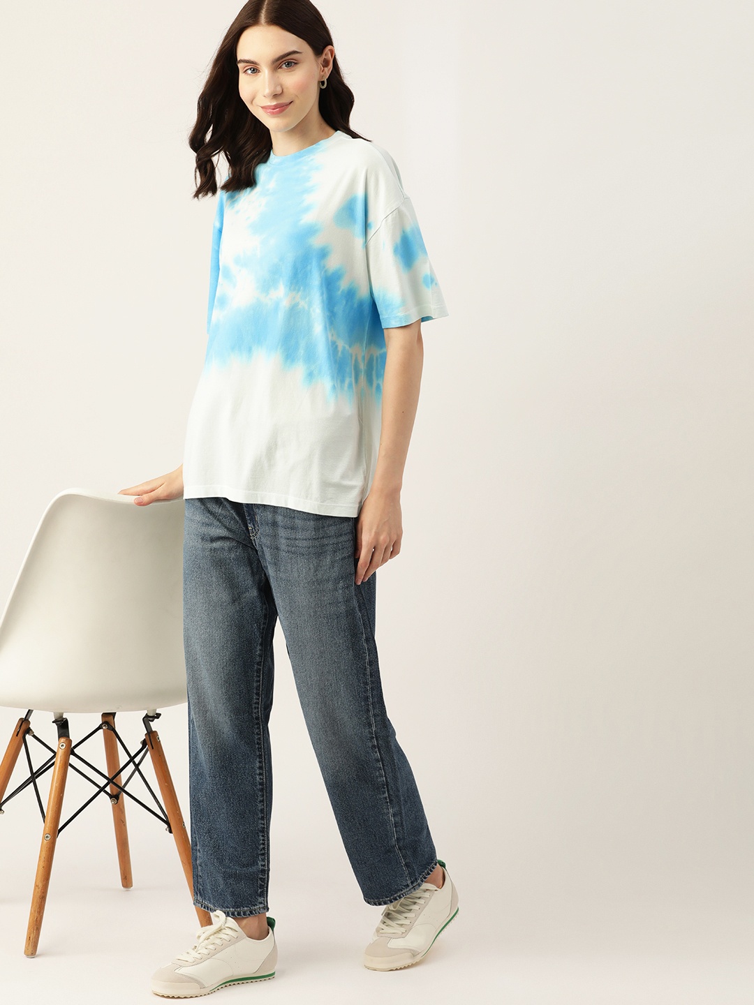 

DressBerry Tie & Dye Pure Cotton Oversized T-shirt, White