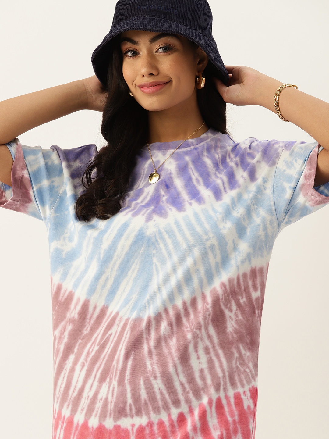 

DressBerry Tie and Dye Dyed Oversized Pure Cotton T-shirt, White