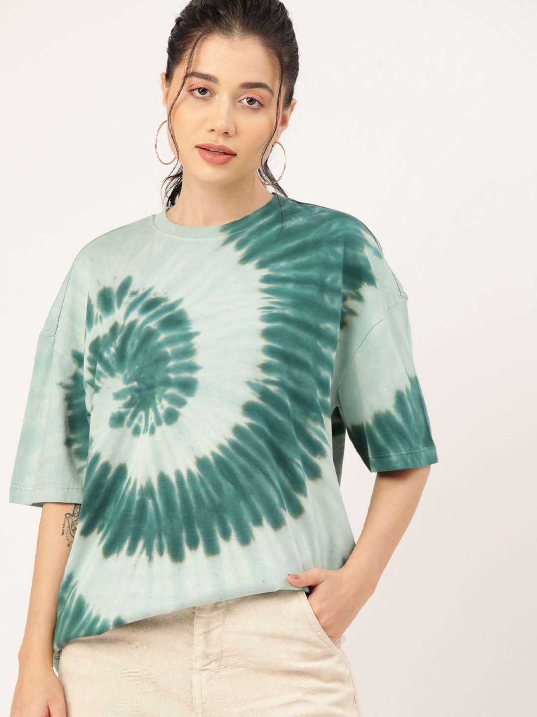 

DressBerry Tie & Dye Dyed Pure Cotton Longline T-shirt, Green