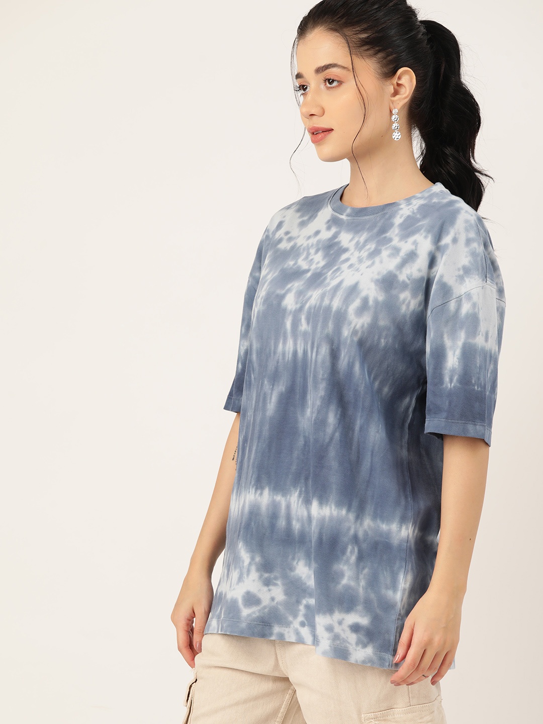 

DressBerry Tie & Dye Dyed Pure Cotton Longline T-shirt, Blue