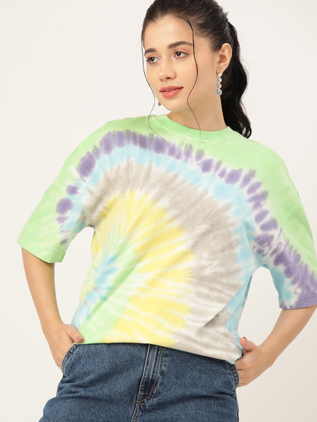 

DressBerry Tie & Dye Dyed Pure Cotton Longline T-shirt, Yellow