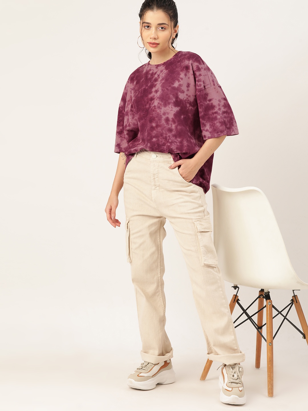 

DressBerry Tie & Dye Dyed Pure Cotton Longline T-shirt, Magenta