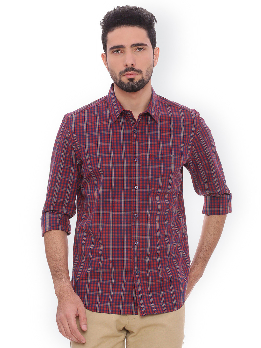 

Basics Men Red Slim Fit Checked Casual Shirt