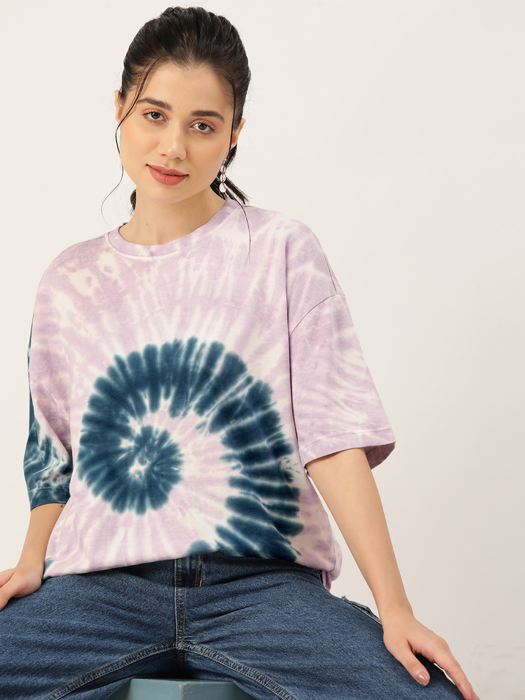 

DressBerry Tie & Dye Dyed Pure Cotton Longline T-shirt, Pink
