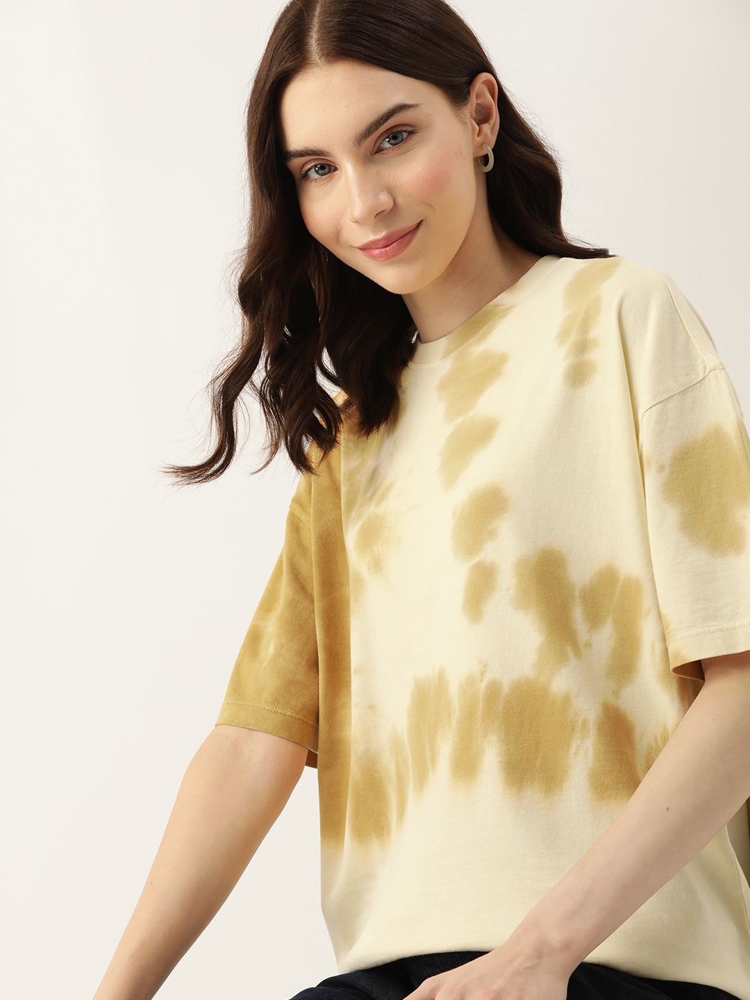 

DressBerry Women Tie & Dye Pure Cotton T-shirt, Cream