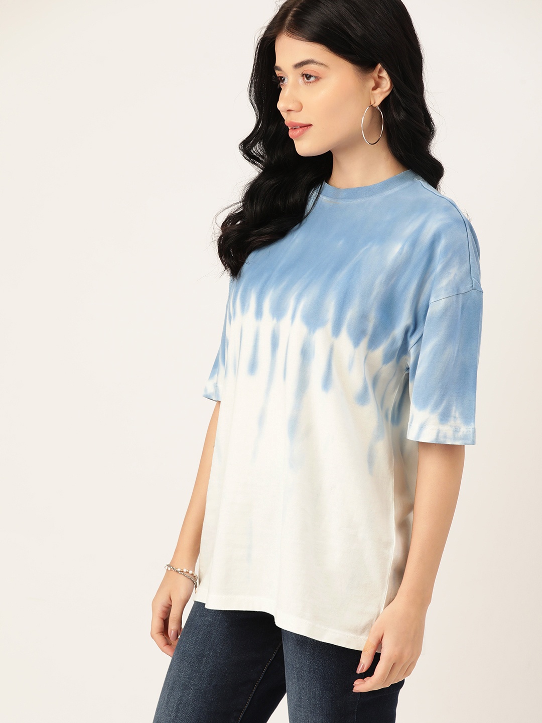

DressBerry Tie & Dye Dyed Drop-Shoulder Pure Cotton T-shirt, White