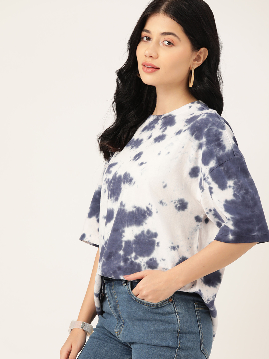 

DressBerry Tie & Dye Dyed Drop-Shoulder Pure Cotton T-shirt, Blue
