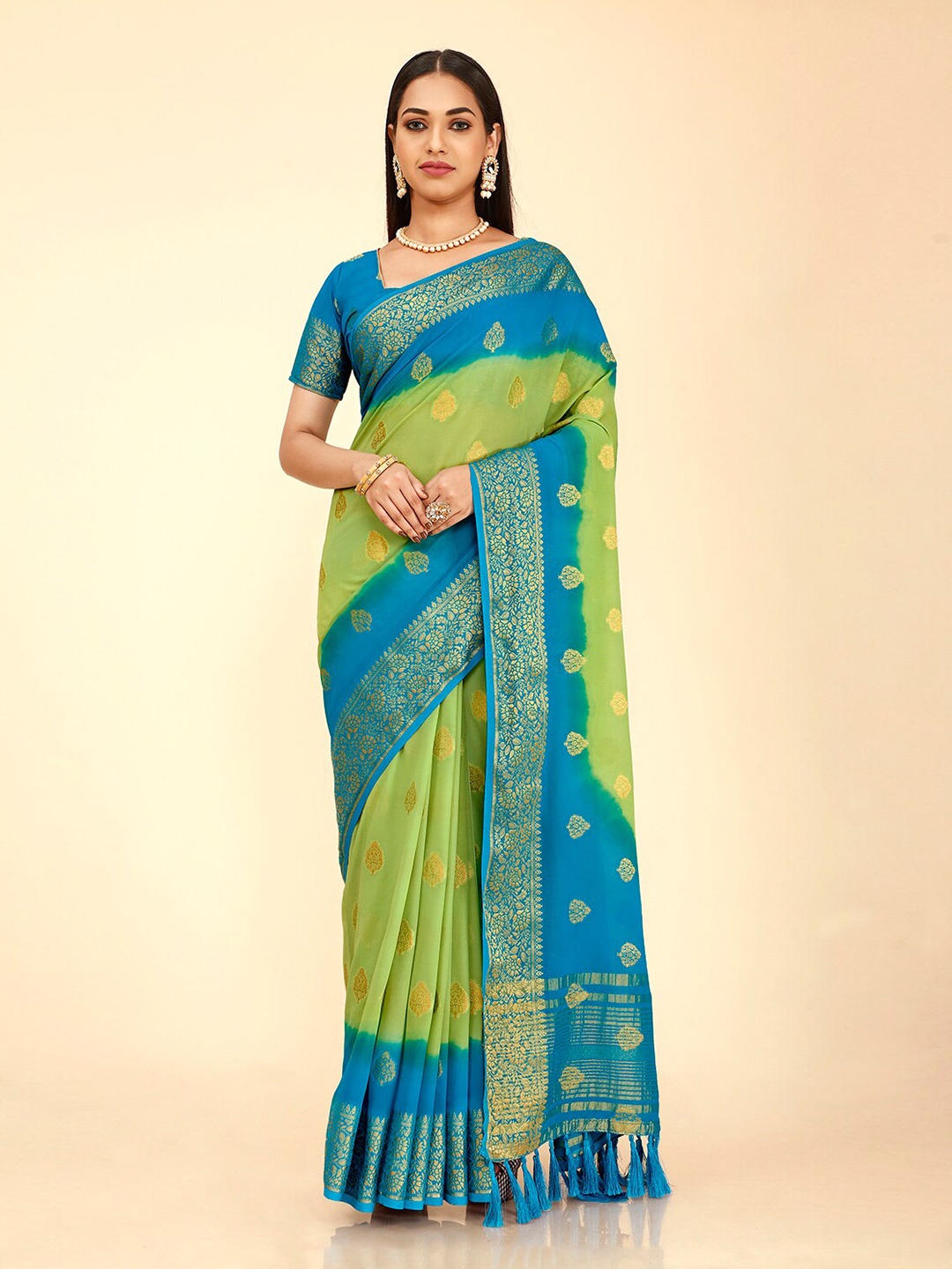 

elora Ethnic Motif Woven Design Zari Banarasi Saree, Green