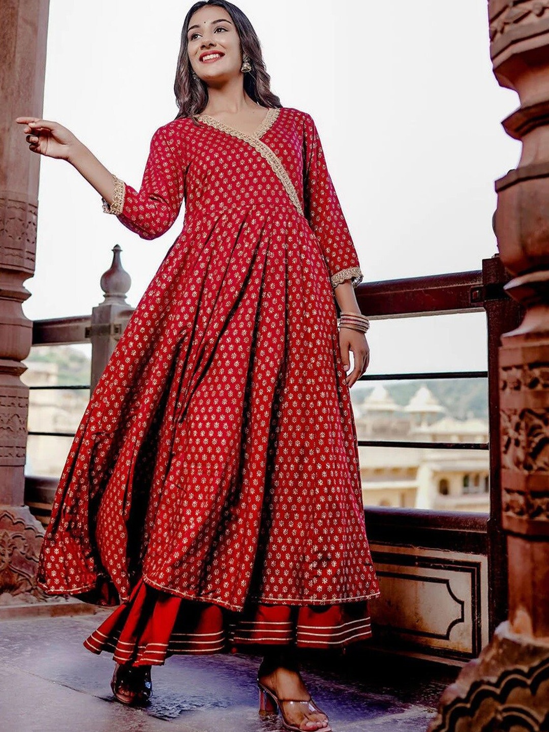 

Hatheli Maroon Ethnic Motifs Print Maxi Dress