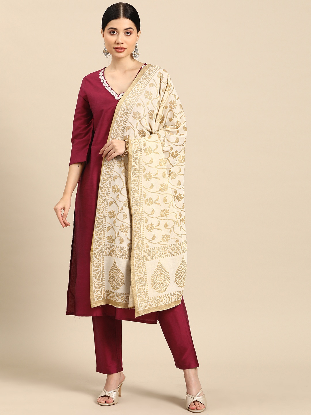 

all about you Women Red Regular Kurta with Trousers & With Dupatta