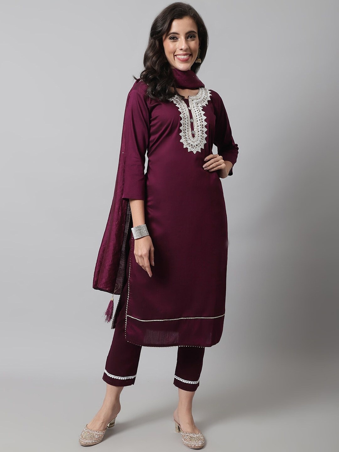 

KALINI Ethnic Motifs Embroidered Sequined Kurta with Trousers & Dupatta, Purple