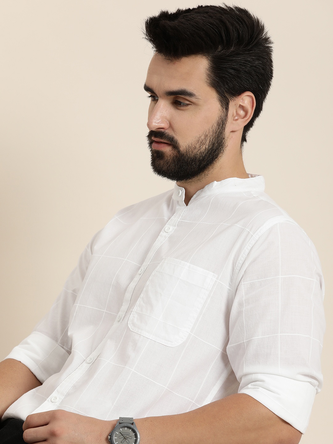 

Moda Rapido Men Semi Sheer Checked Casual Shirt, White