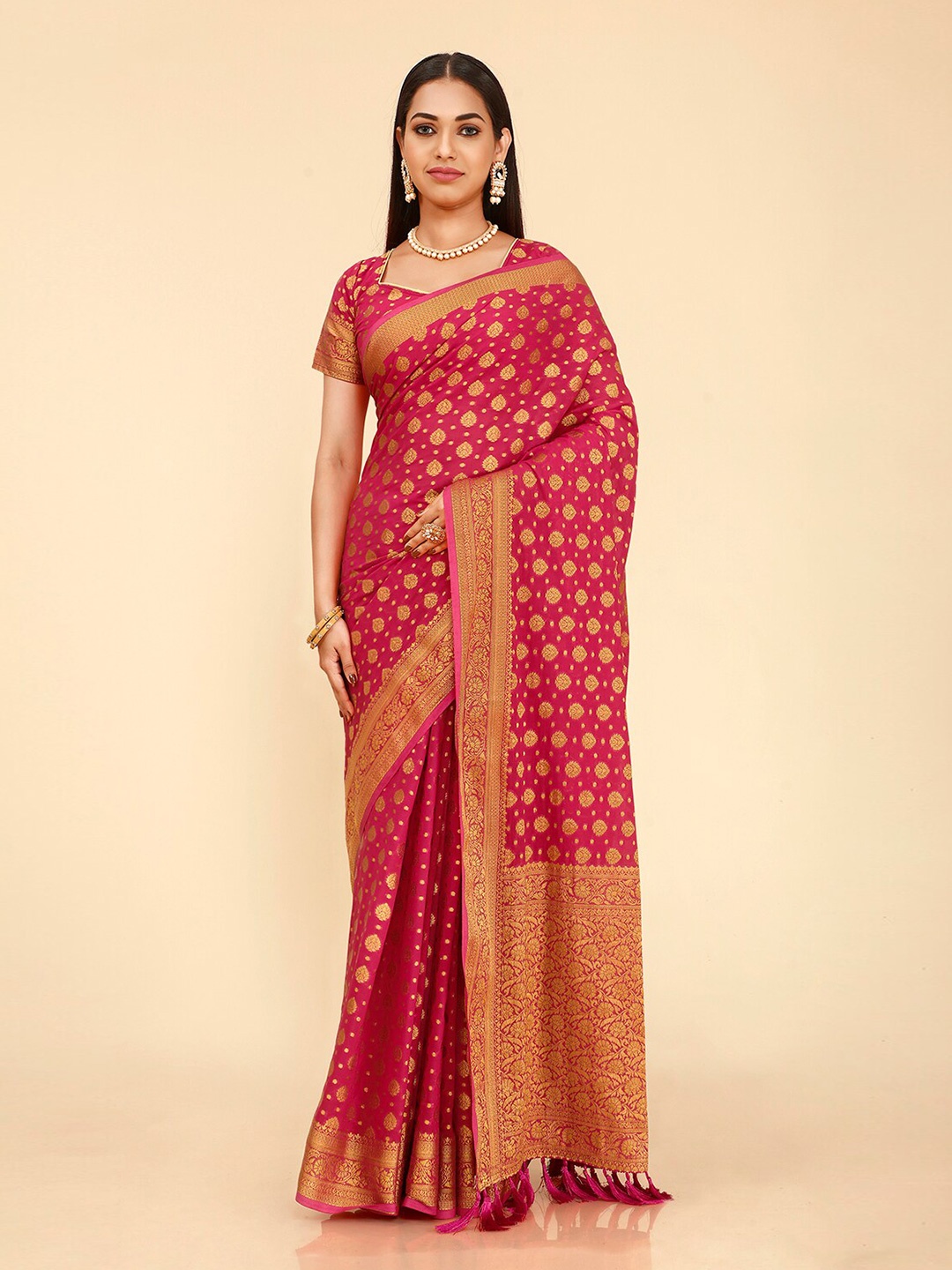 

elora Ethnic Motif Woven Design Zari Banarasi Saree, Magenta