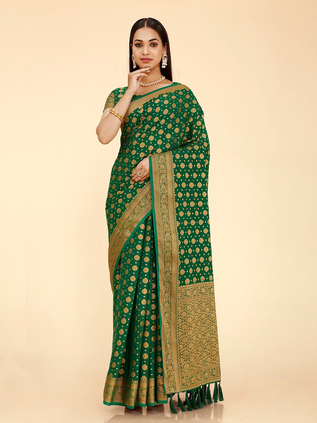 

elora Ethnic Motif Woven Design Zari Banarasi Saree, Green