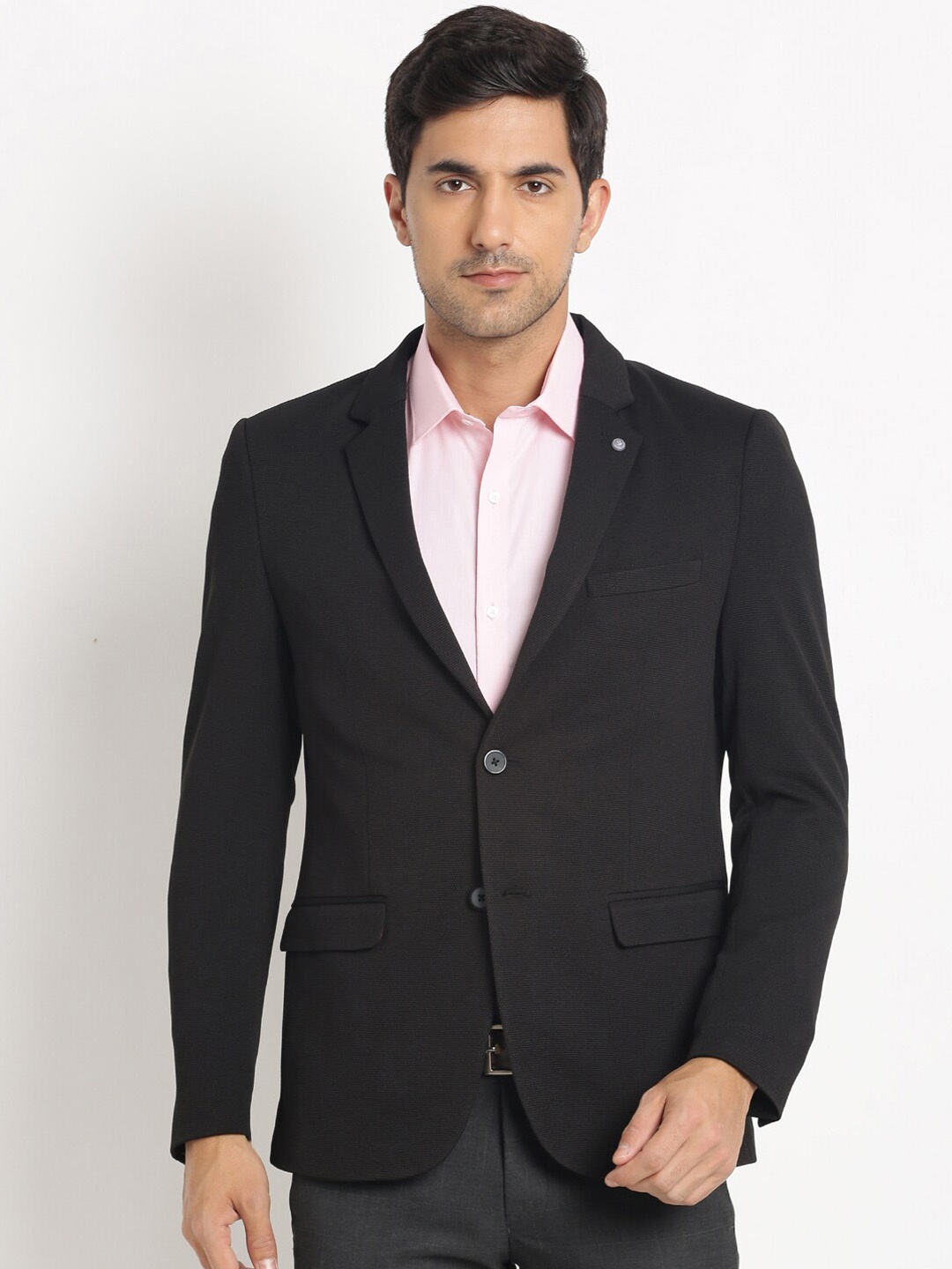 

Turtle Self Design Single-Breasted Formal Blazer, Black
