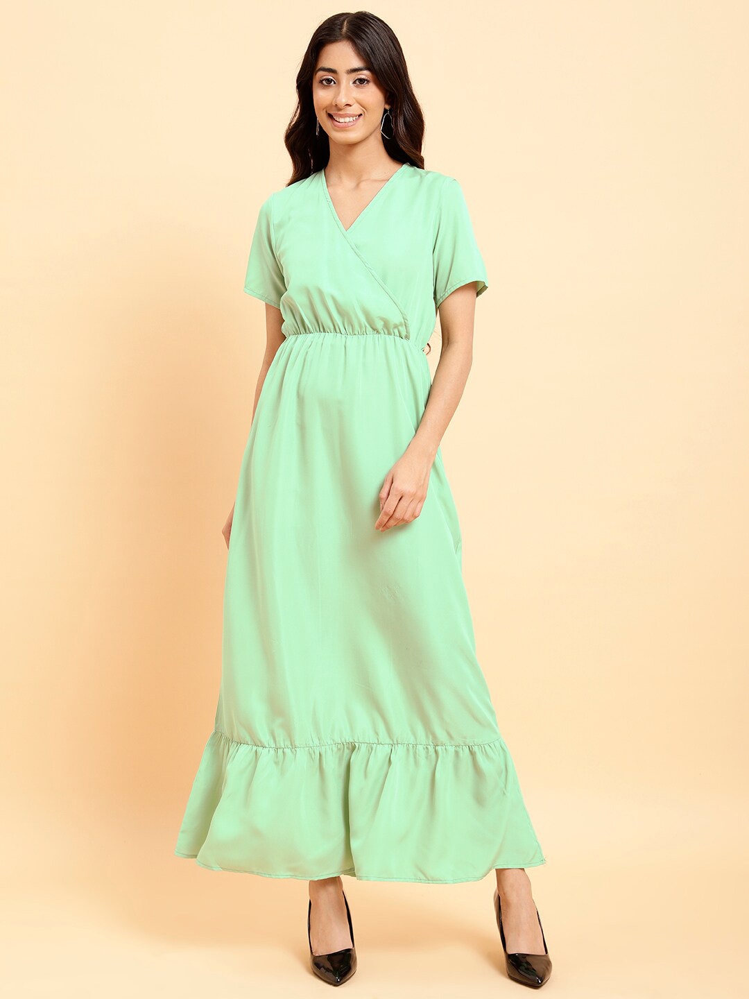 

MINT STREET V-Neck Crepe Maxi Dress, Green