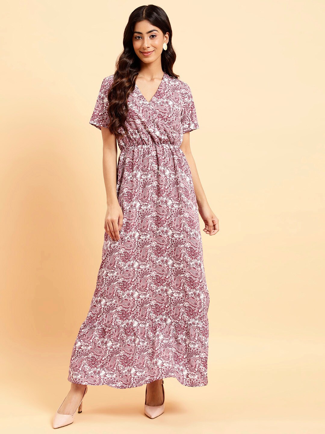 

MINT STREET V-Neck Floral Print Crepe Maxi Dress, White