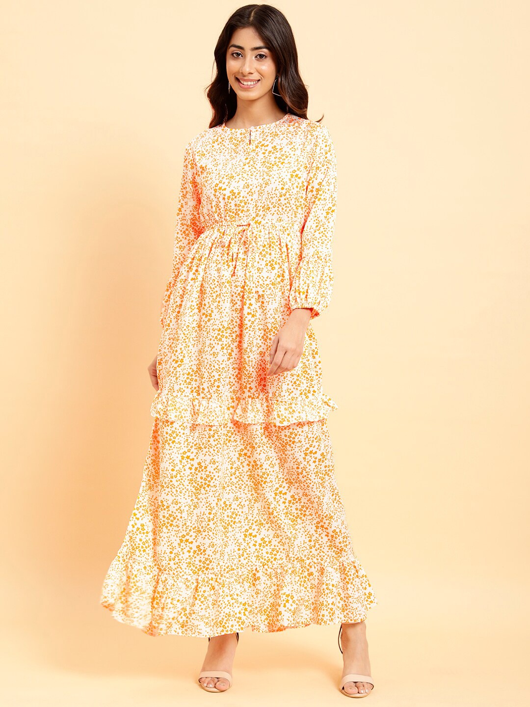 

MINT STREET Floral Printed Keyhole Neck Tiered Fit & Flare Maxi Dress, White