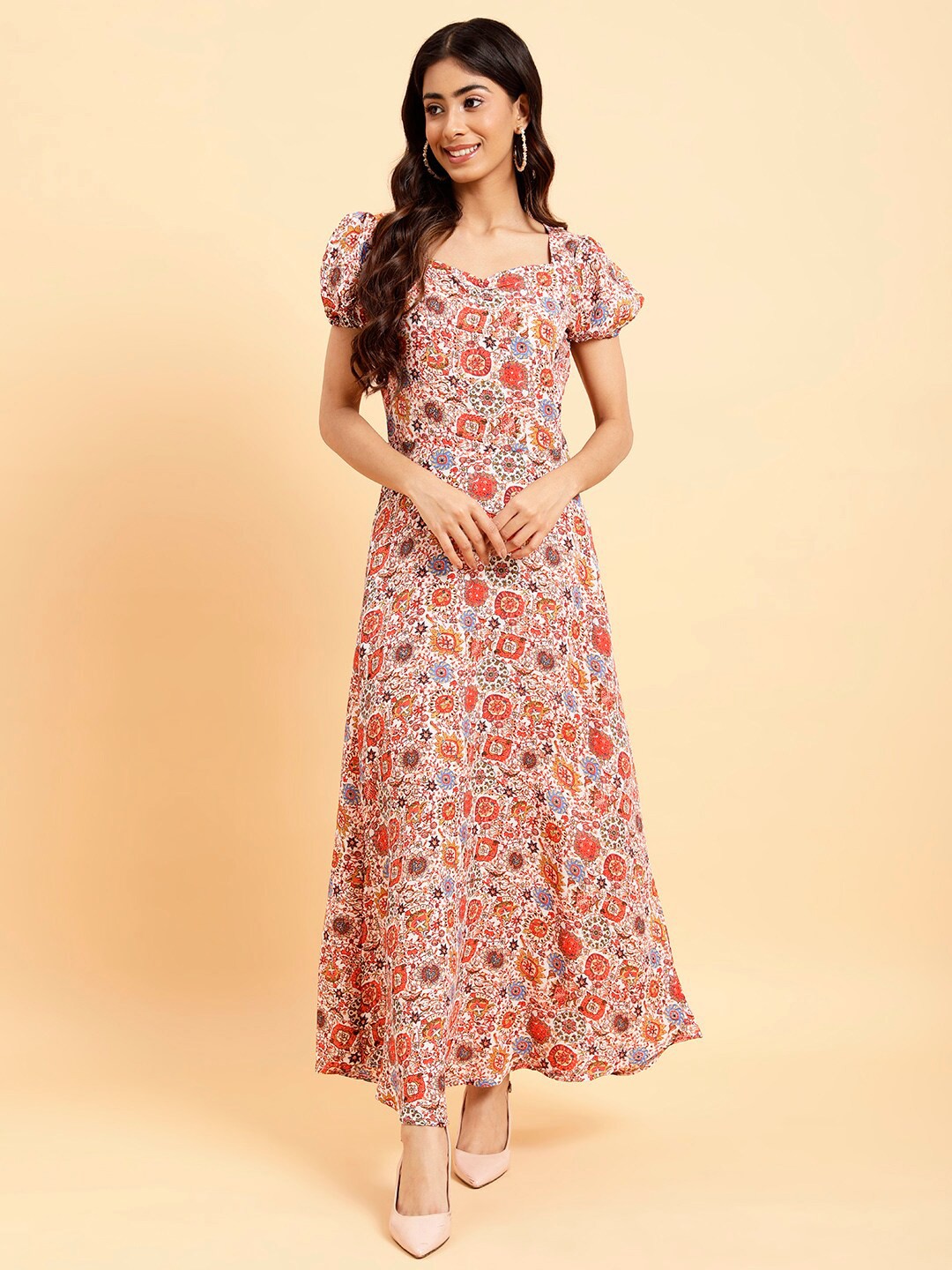 

MINT STREET Floral Print Crepe A-Line Dress, White