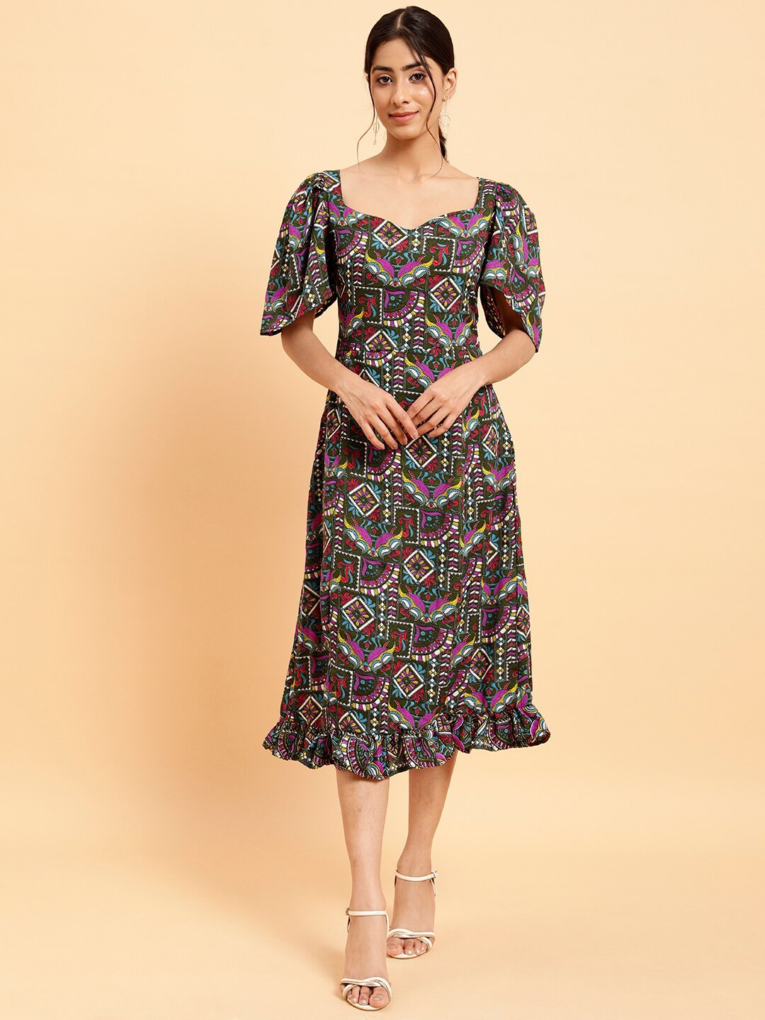 

MINT STREET Floral Print Crepe Sheath Midi Dress, Olive