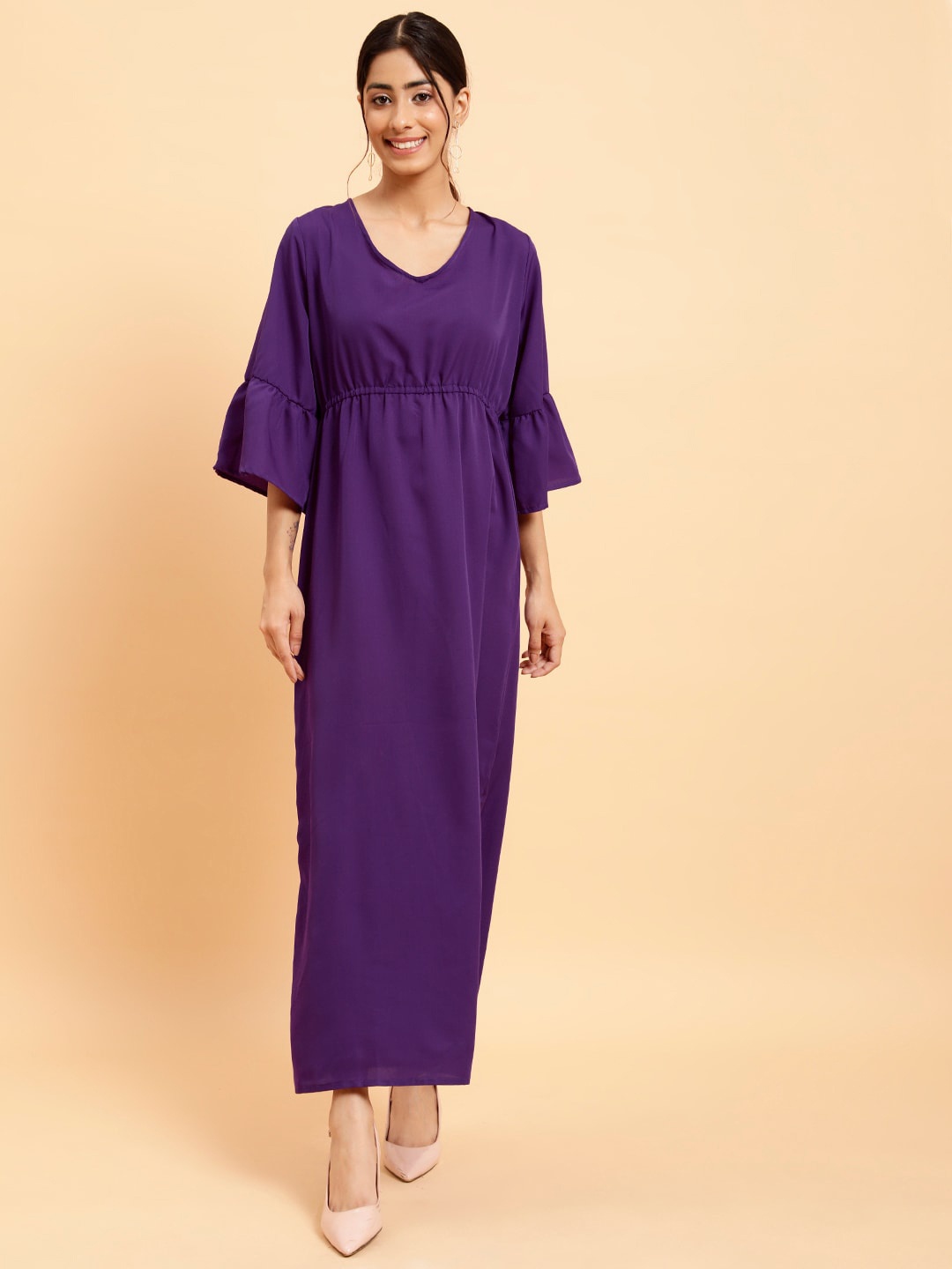 

MINT STREET V-Neck Bell Sleeve Crepe Maxi Dress, Purple