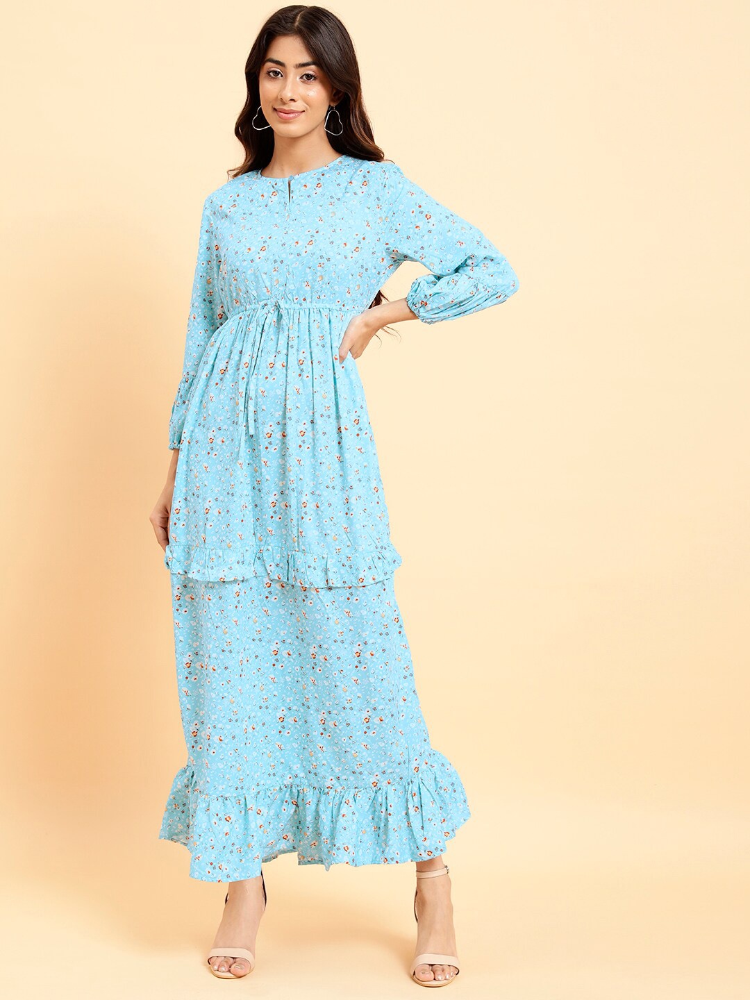 

MINT STREET Floral Print Puff Sleeve Crepe Maxi Dress, Blue