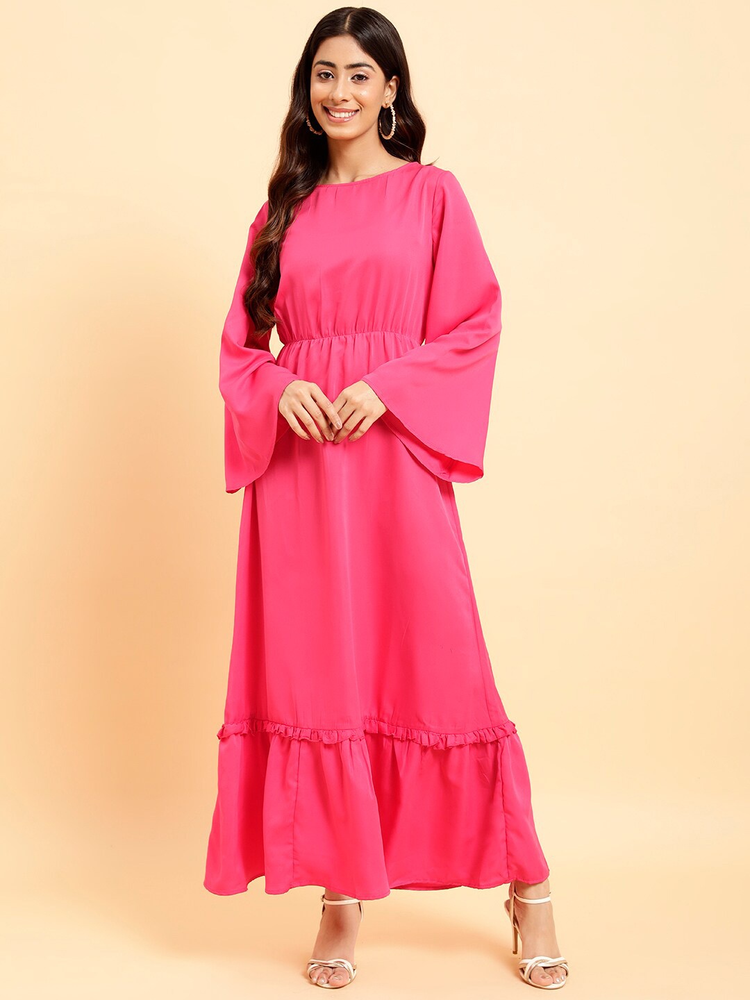 

MINT STREET Flared Sleeve Crepe Maxi Dress, Fuchsia