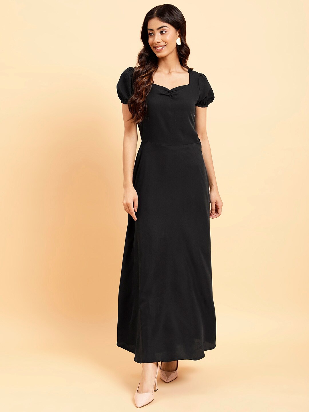 

MINT STREET Sweetheart Neck A-Line Maxi Dress, Black