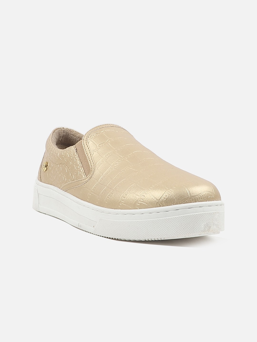 

Carlton London Women Textured Support Insole Lightweight Slip on Sneakers, Gold
