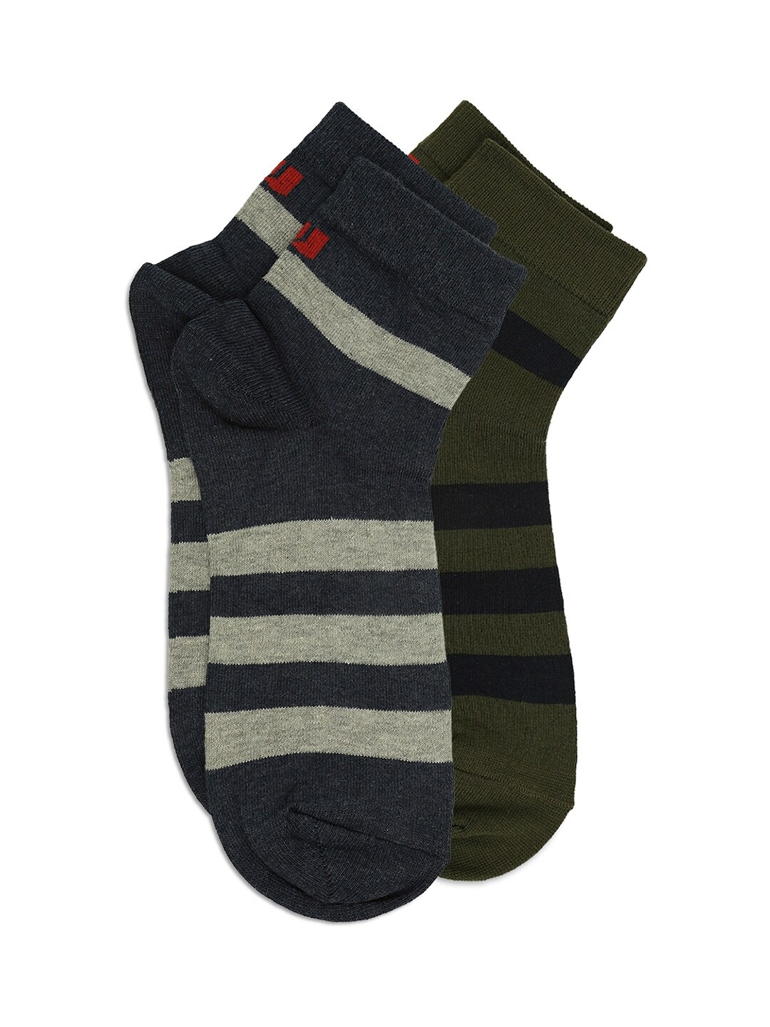 

UnderJeans by Spykar Men Pack Of 2 Striped Cotton Ankle-Length Socks, Olive