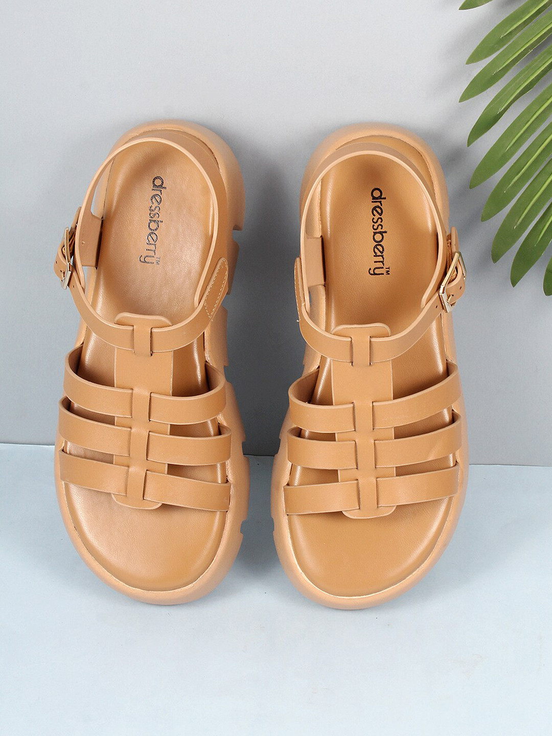 

DressBerry Women Beige Open Toe Flats With Buckles