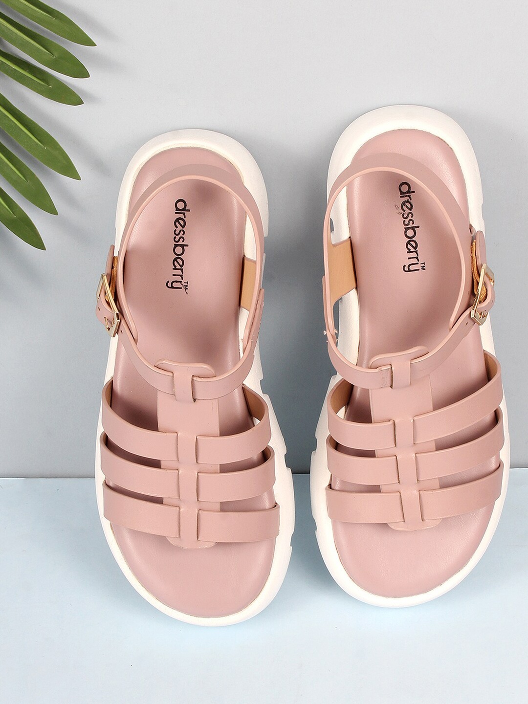 

DressBerry Rose Strappy Flatform Heels With Buckle Detail