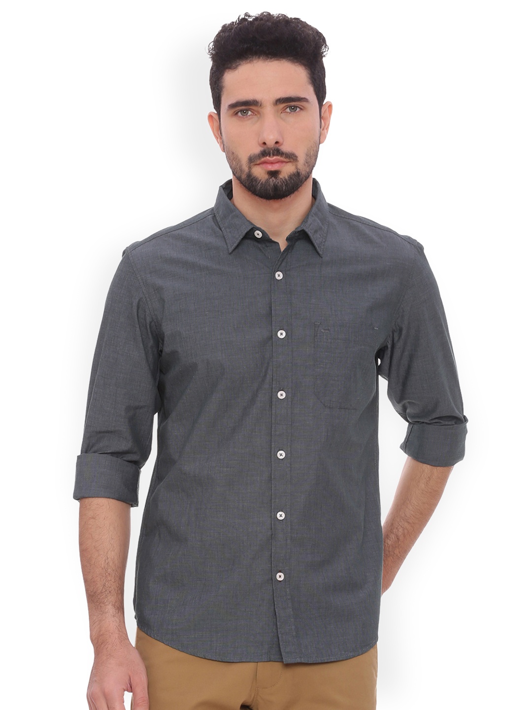 

Basics Men Green Slim Fit Solid Casual Shirt