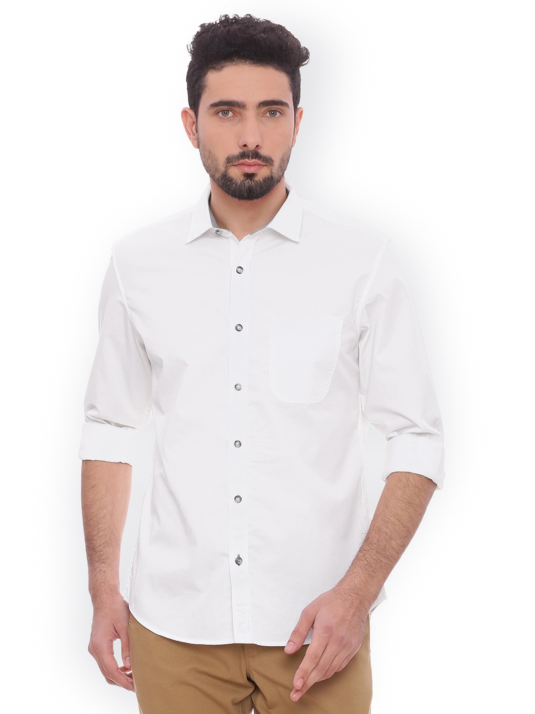 

Basics Men White Slim Fit Solid Casual Shirt