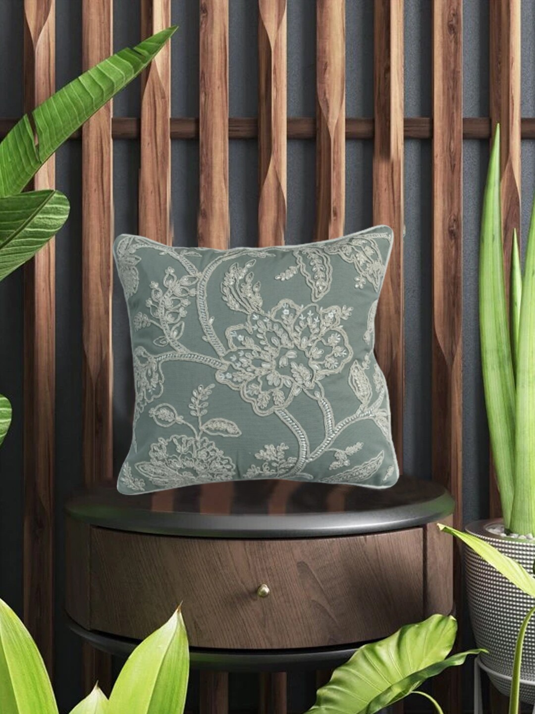 

SHADES of LIFE Blue & Grey 2 Pieces Embroidered Square Pure Cotton Cushion Covers
