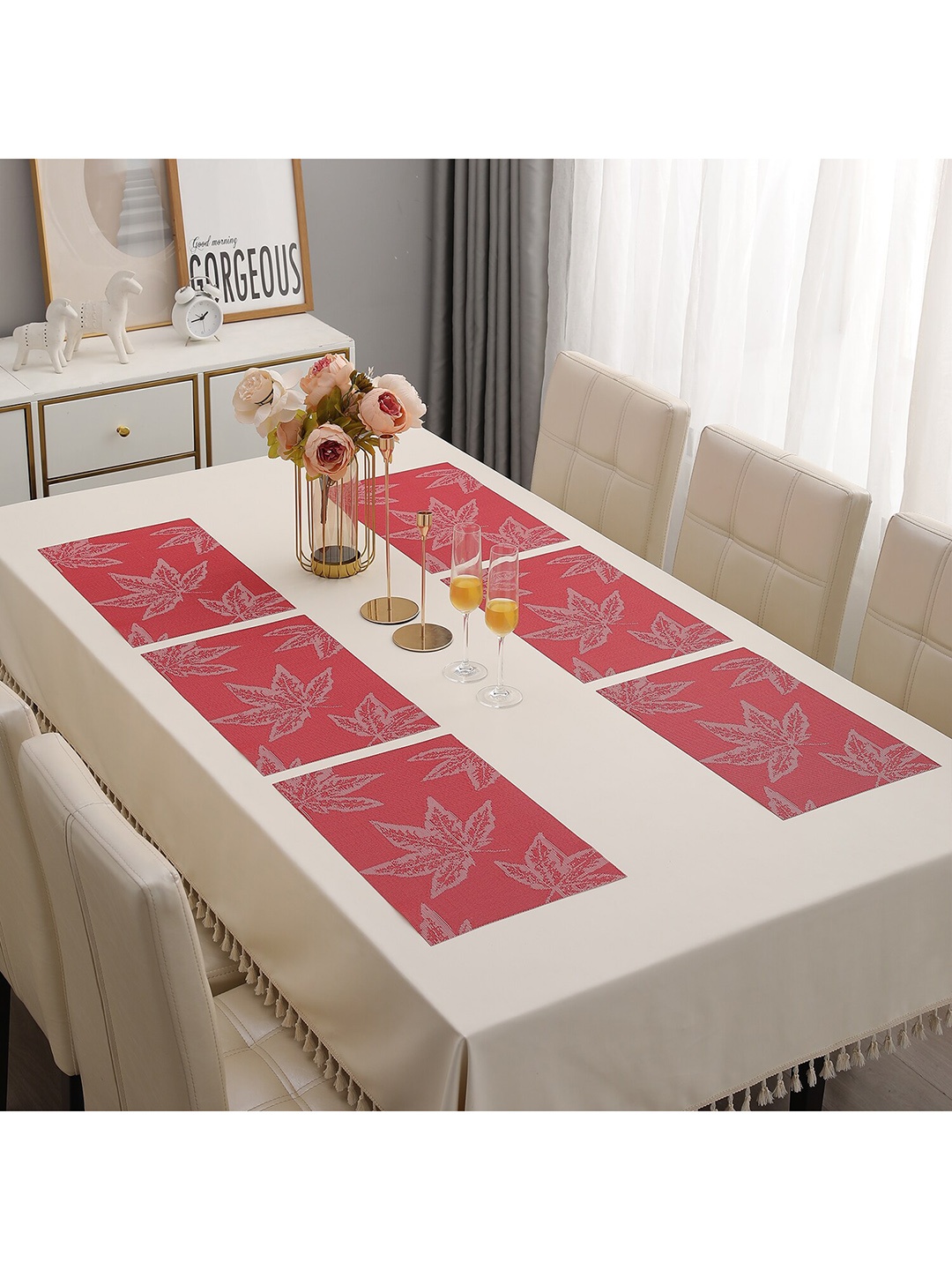 

HOKIPO Red 6-Piece Textured Rectangular Table Placemats