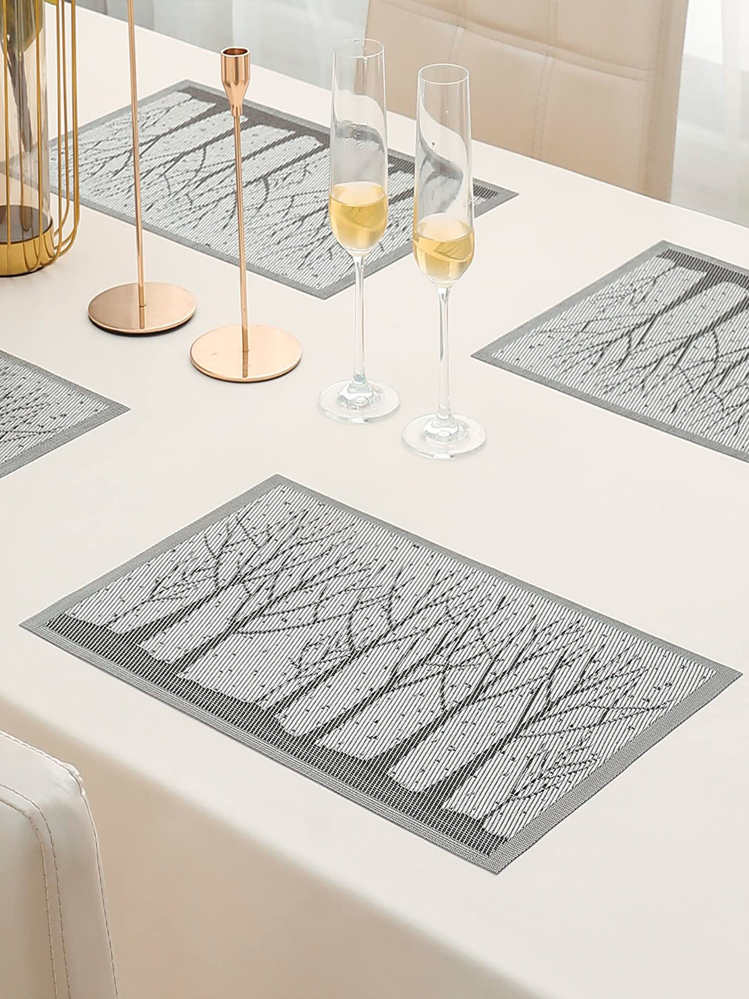 

HOKIPO Grey 4-Piece Textured Rectangular Table Placemats