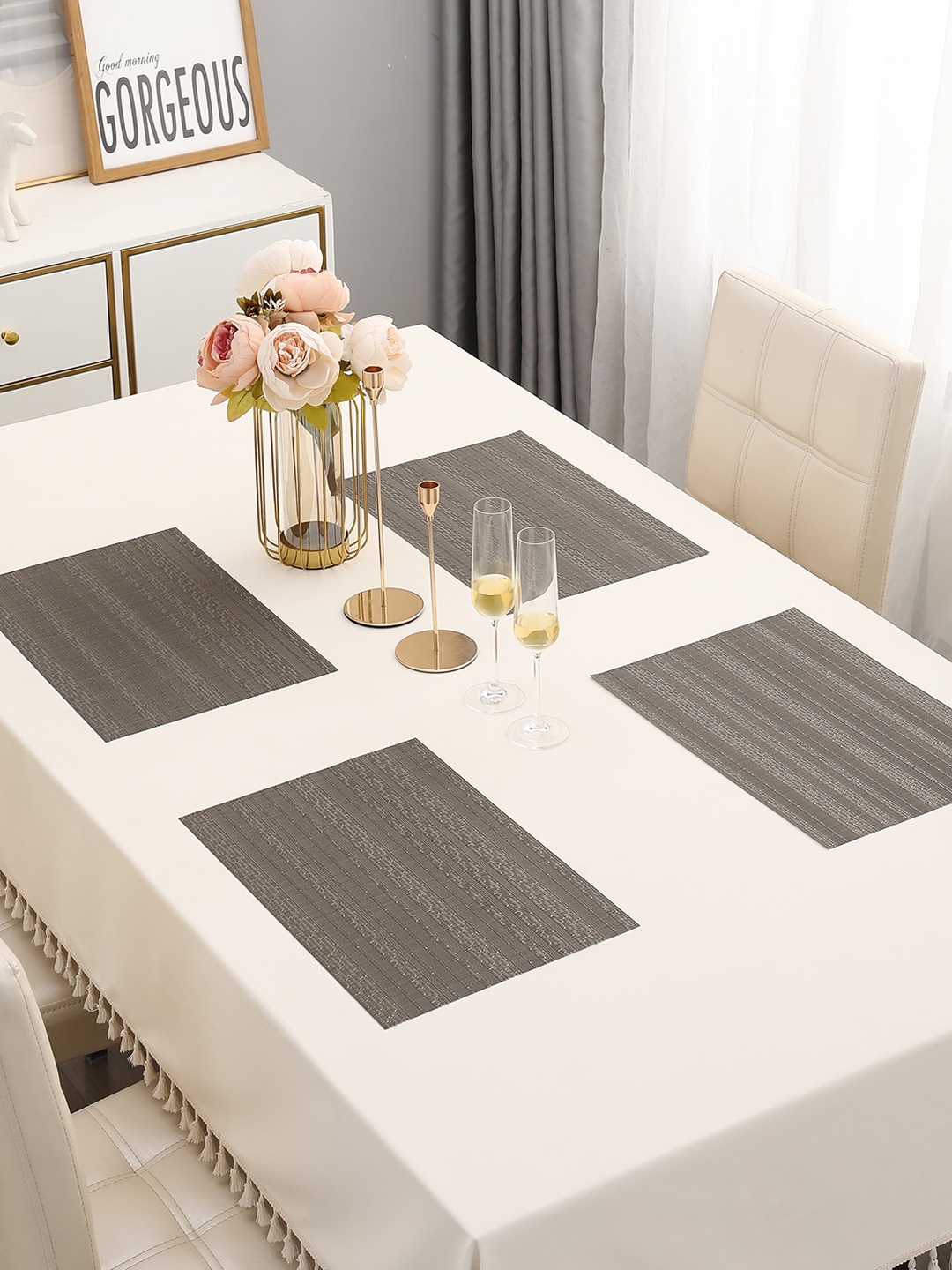 

HOKIPO Grey 4-Piece Textured Rectangular Table Placemats