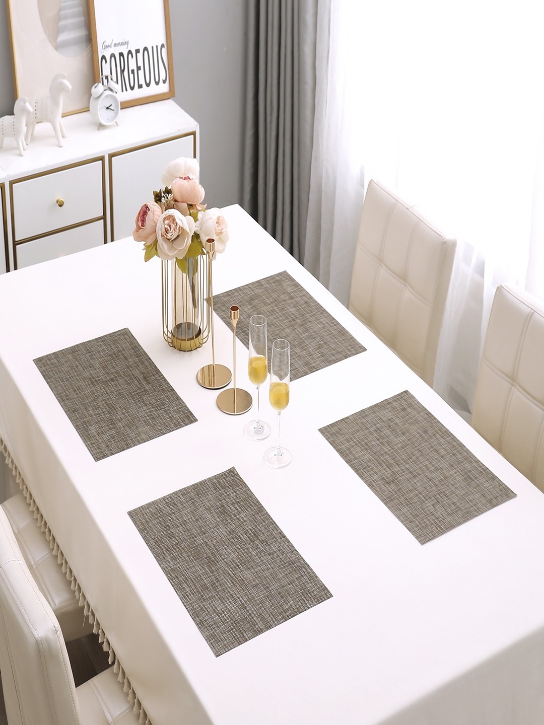 

HOKIPO Grey 4-Piece Textured Rectangular Table Placemats