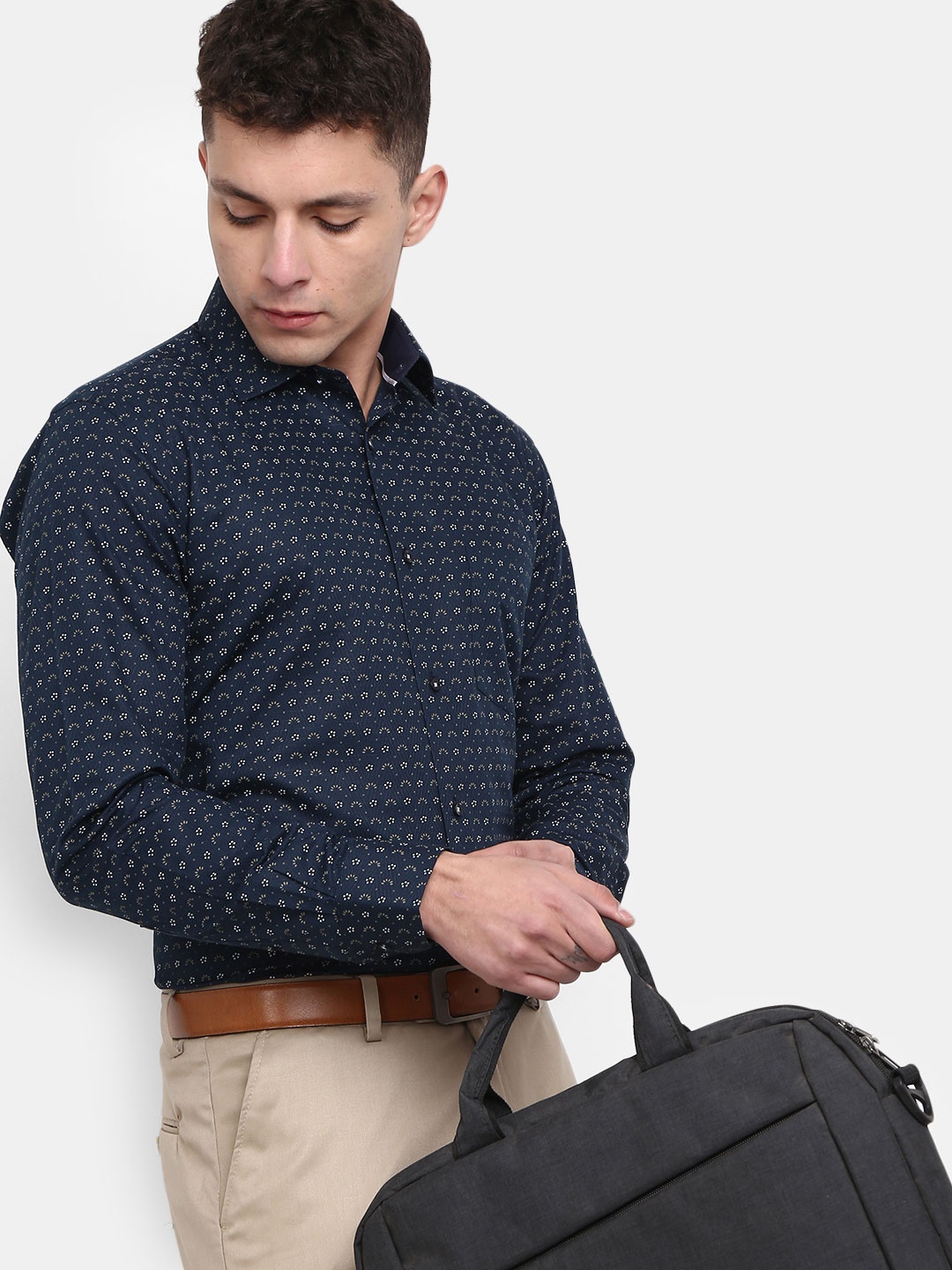 

J White by Vmart Micro Ditsy Printed Cotton Formal Shirt, Navy blue