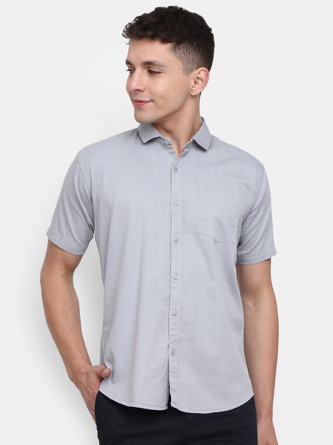 

V-Mart Spread Collar Cotton Shirt, Grey