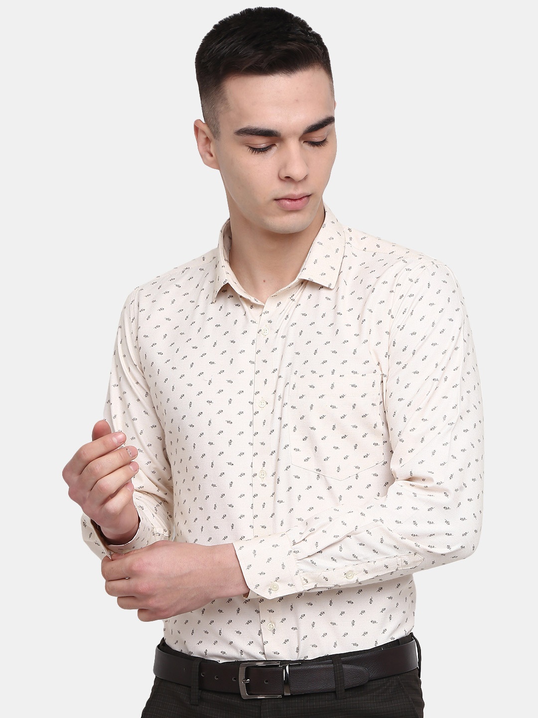 

J White by Vmart Floral Printed Printed Cotton Formal Shirt, Beige