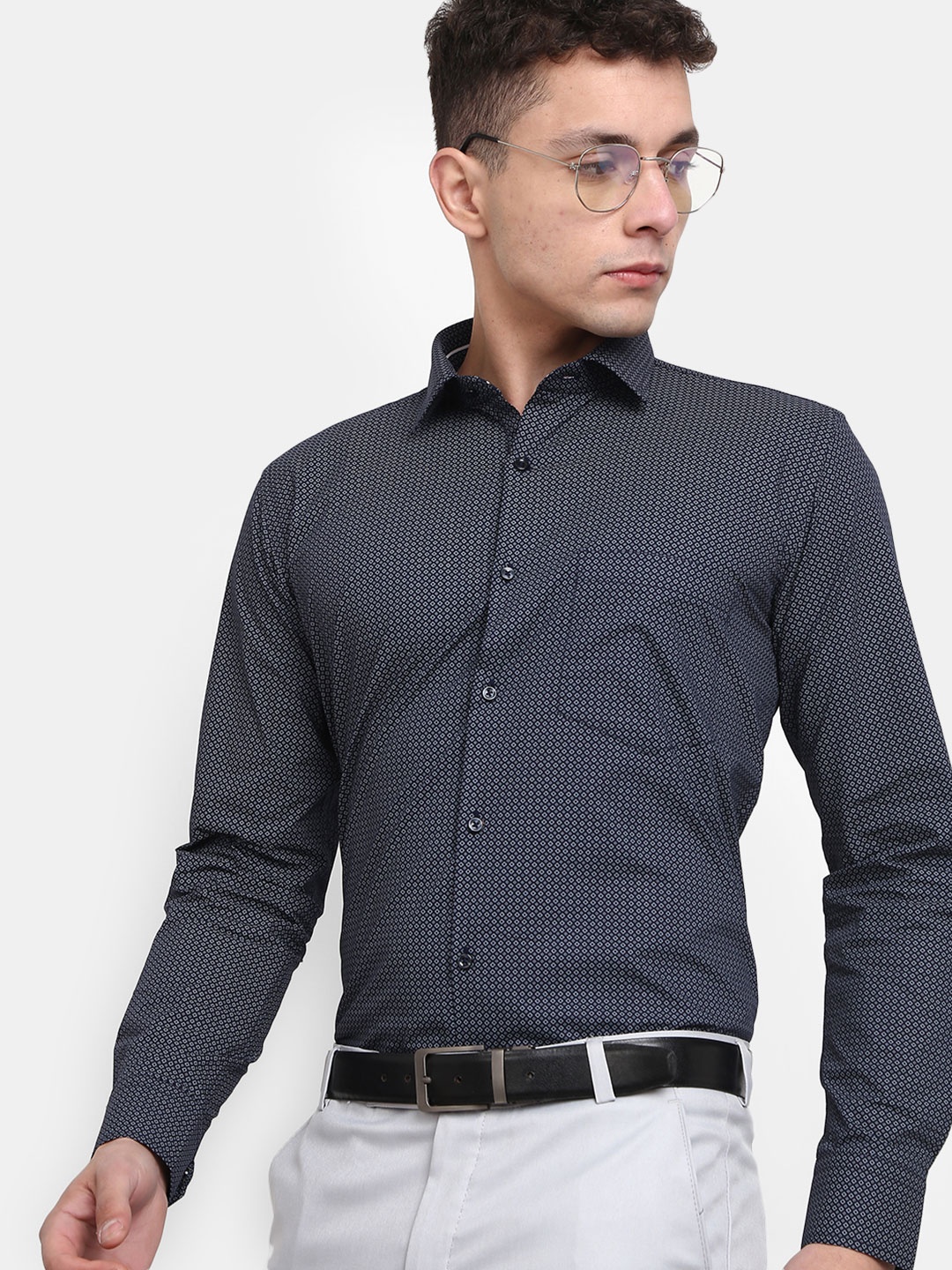 

J White by Vmart Micro Ditsy Printed Cotton Formal Shirt, Blue