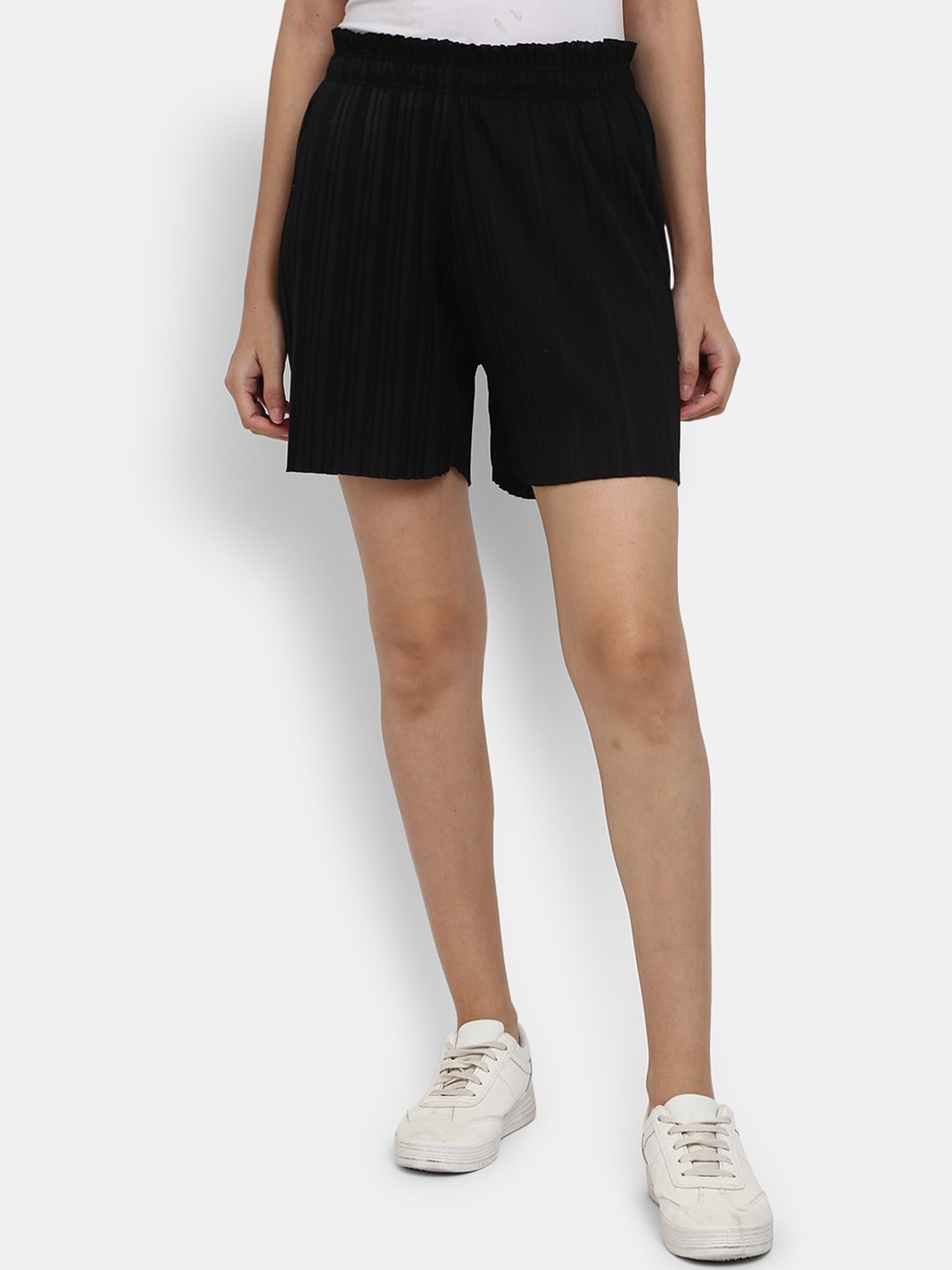 

V-Mart Women Mid Rise Cotton Shorts, Black