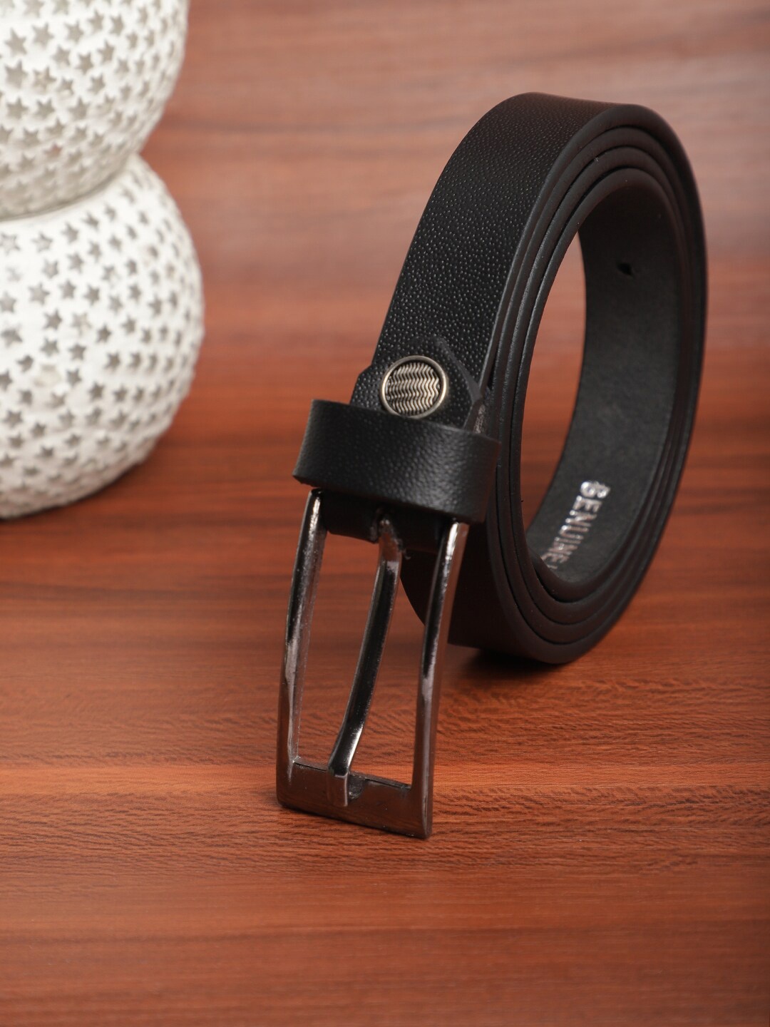 

The Mini NEEDLE Women Textured Leather Formal Belt, Black