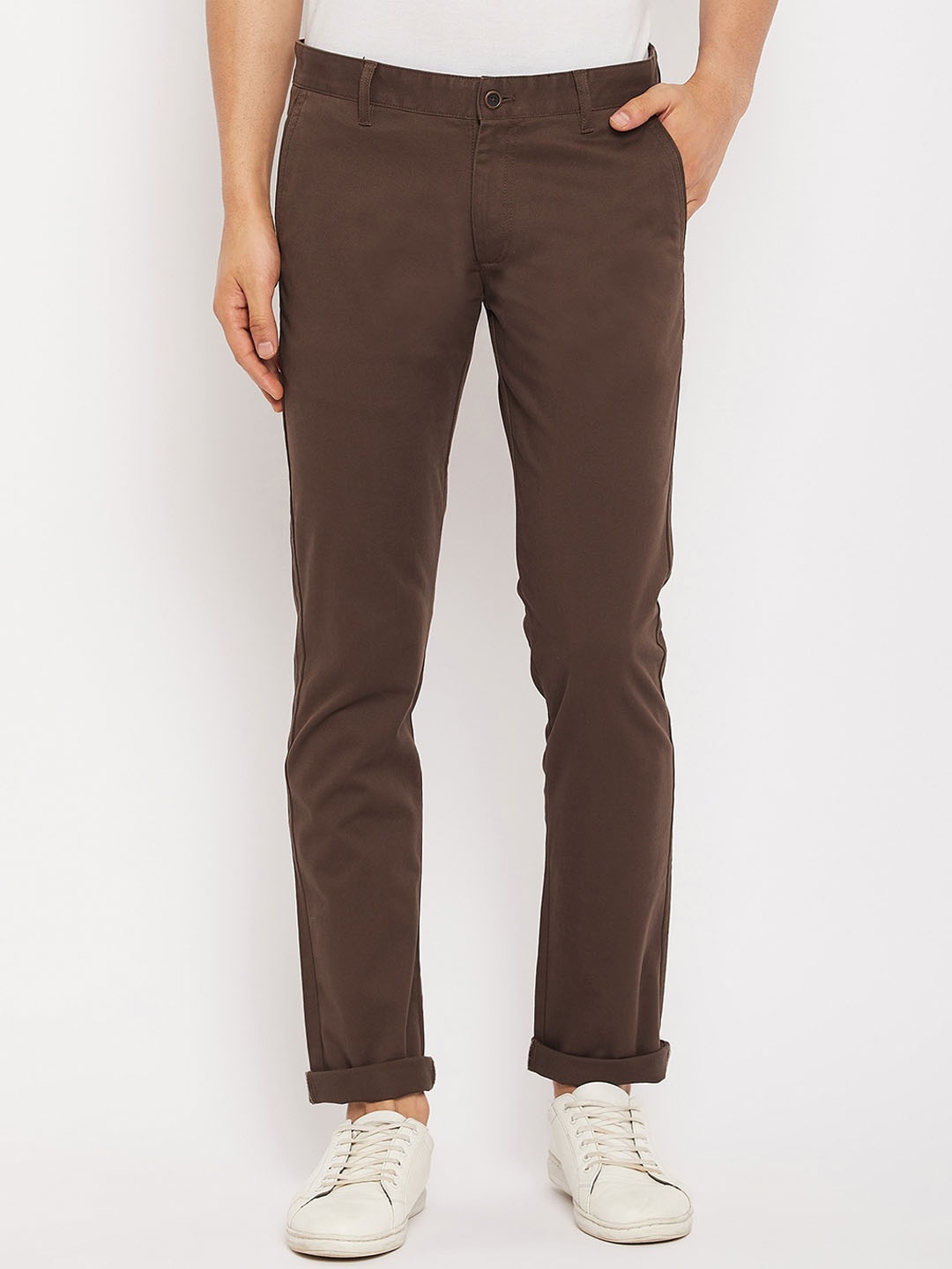 

Duke Men Slim Fit Mid-Rise Cotton Chino Trousers, Brown
