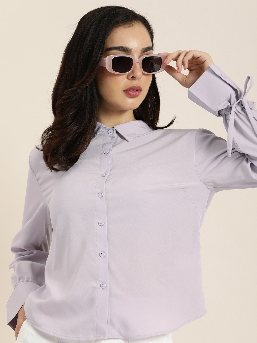 encore by INVICTUS Solid Long Sleeves Spread Collar Casual Shirt, Lavender